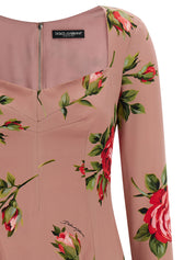 Dolce & Gabbana Bouquet Rose Dress — Silk Midi