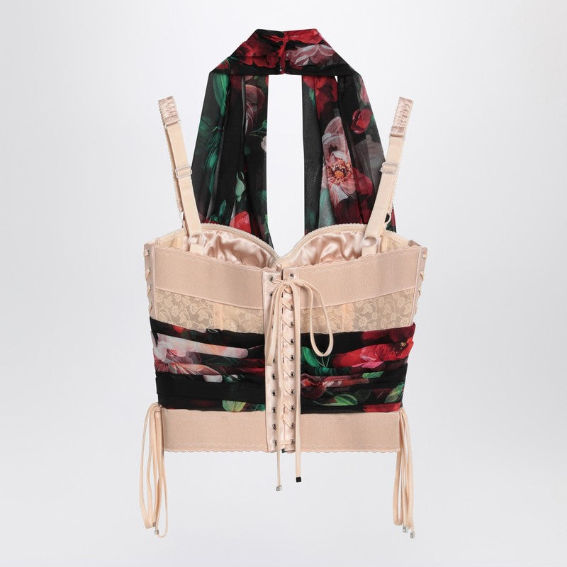 Dolce & Gabbana Bustier top in silk marquisette and chiffon with floral print