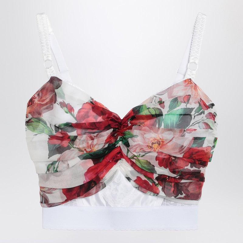 Dolce &amp; Gabbana Haut bustier en marquisette de soie et mousseline imprimé Rose