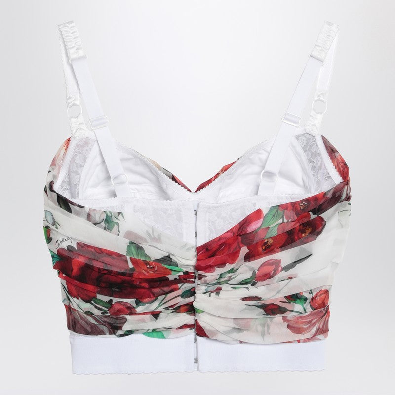Dolce &amp; Gabbana Haut bustier en marquisette de soie et mousseline imprimé Rose