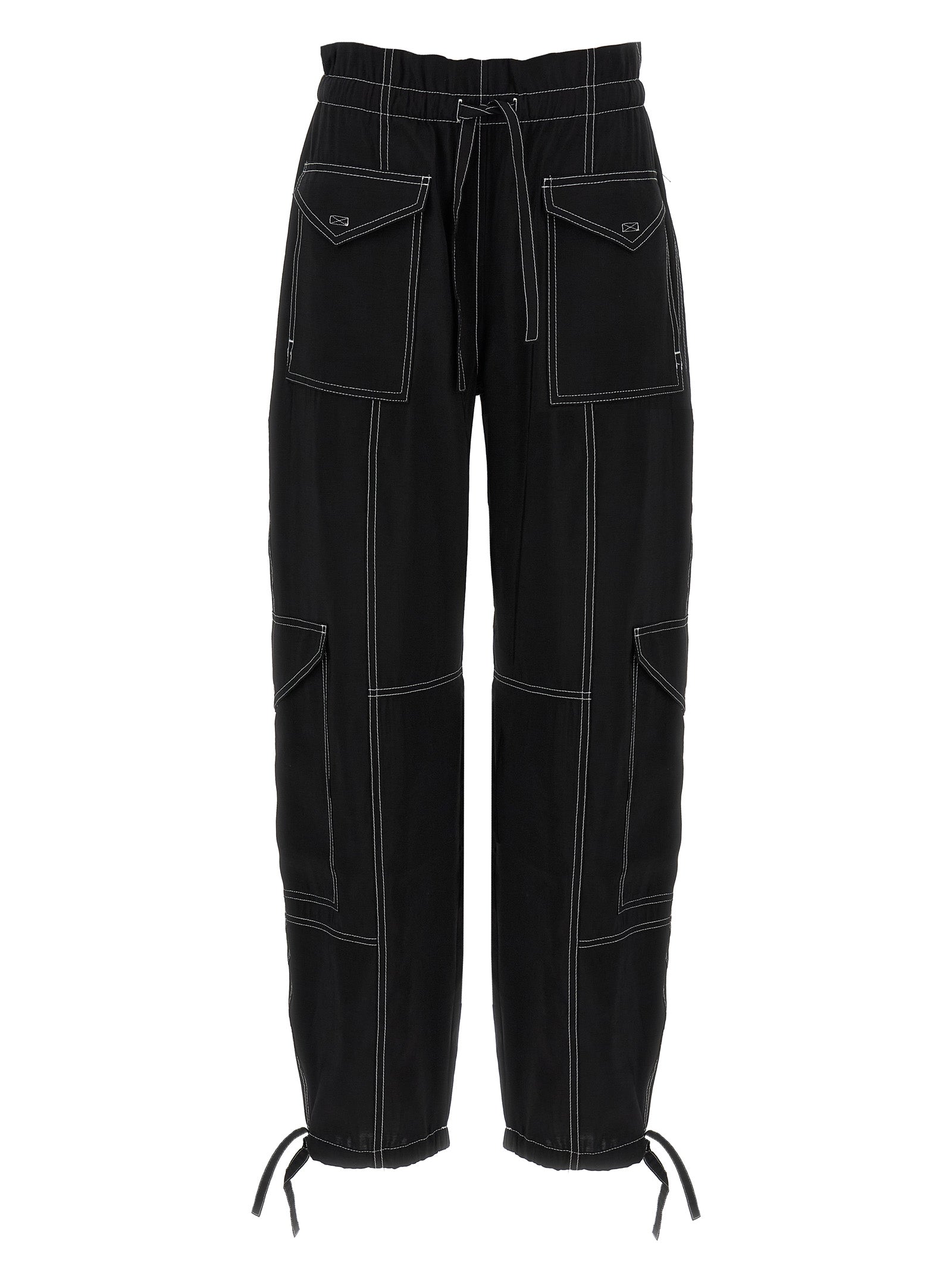 Ganni Light Slub Pocket Trousers — High Waist Black