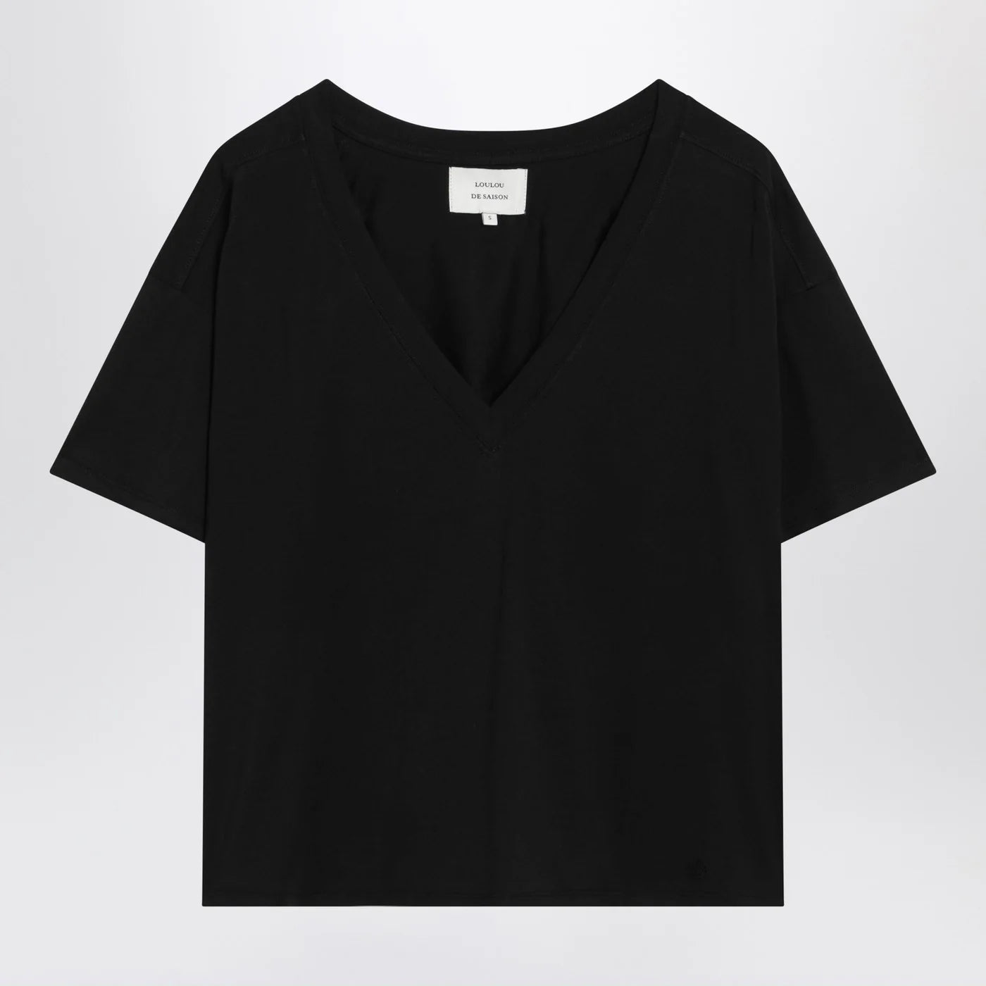 LouLou De Saison Black V‑Neck T‑Shirt — Topwear for Women