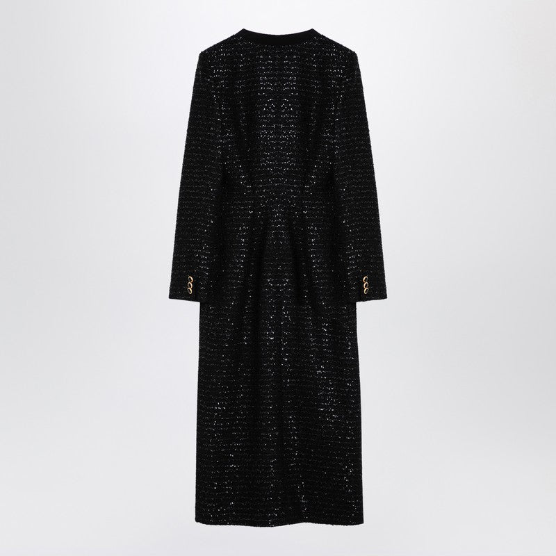 Vestido midi de tweed con lentejuelas negras y botones de Alessandra Rich