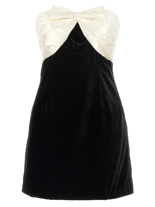 Alessandra Rich Bow Short Dress — Off‑Shoulder Satin Bow