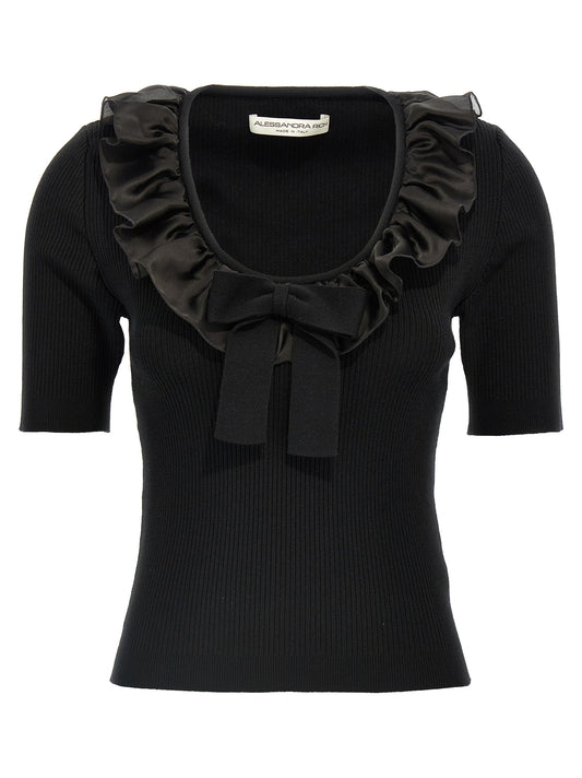 Alessandra Rich Ruffle T-shirt — Black Topwear