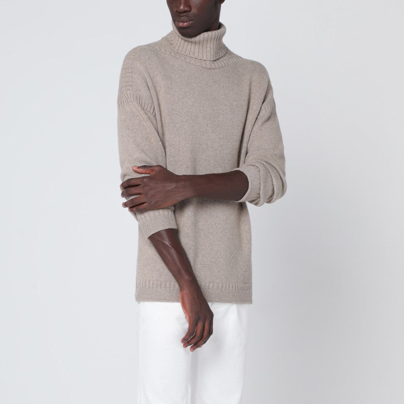 Loro Piana Greige cashmere turtleneck sweater