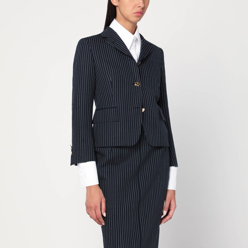 Blazer de lana de raya diplomática azul marino de Thom Browne