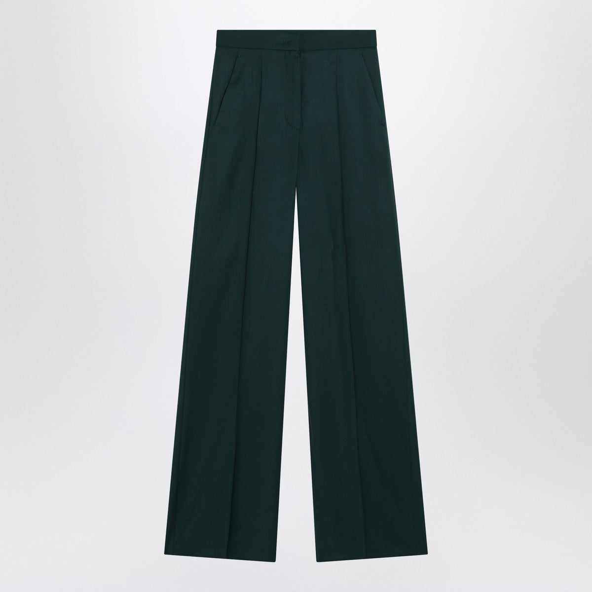 Max Mara green wool straight trousers — high‑waist wide fit