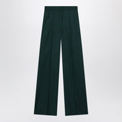 Max Mara green wool straight trousers — high‑waist wide fit