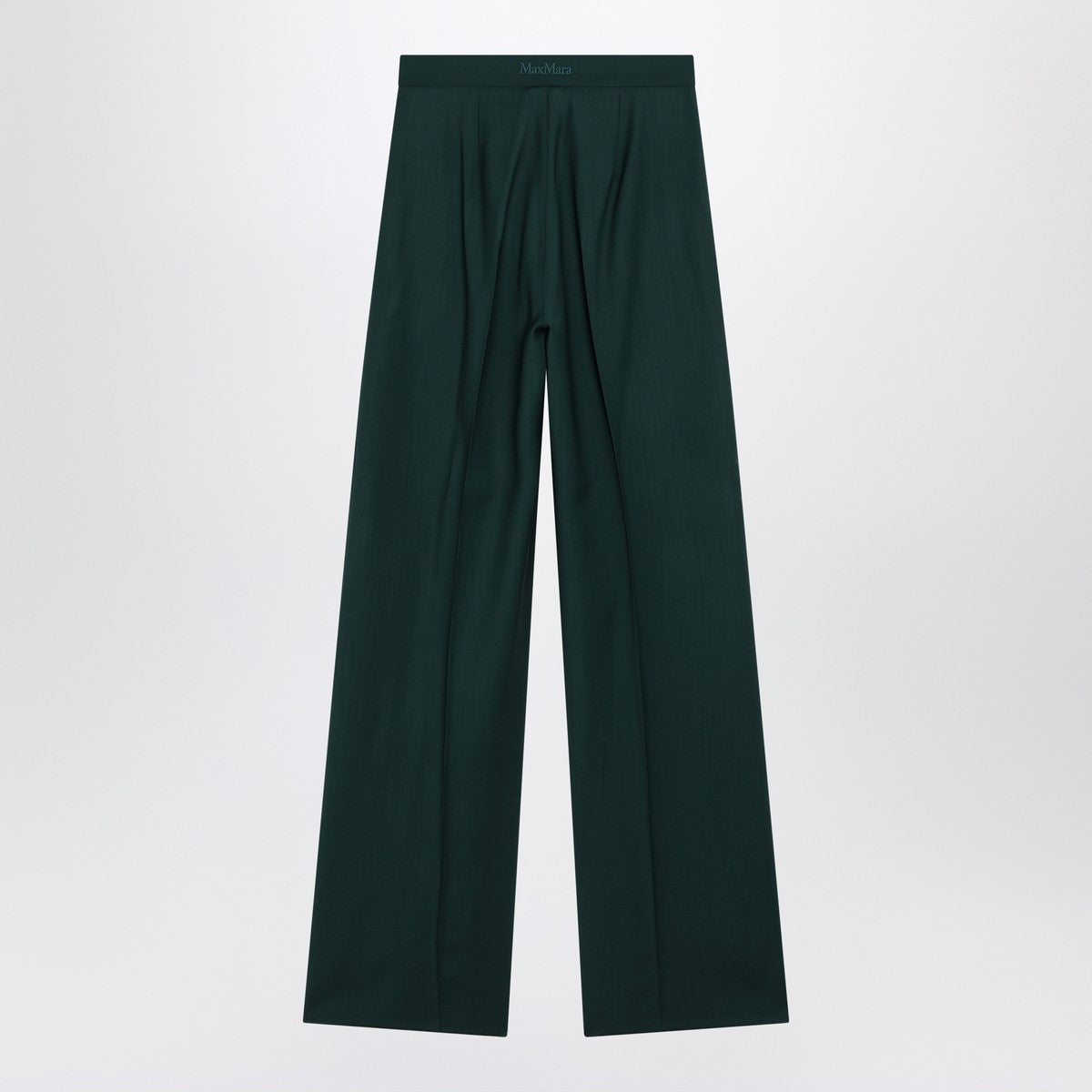 Max Mara green wool straight trousers — high‑waist wide fit