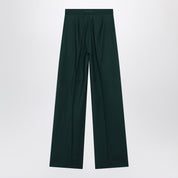 Max Mara green wool straight trousers — high‑waist wide fit
