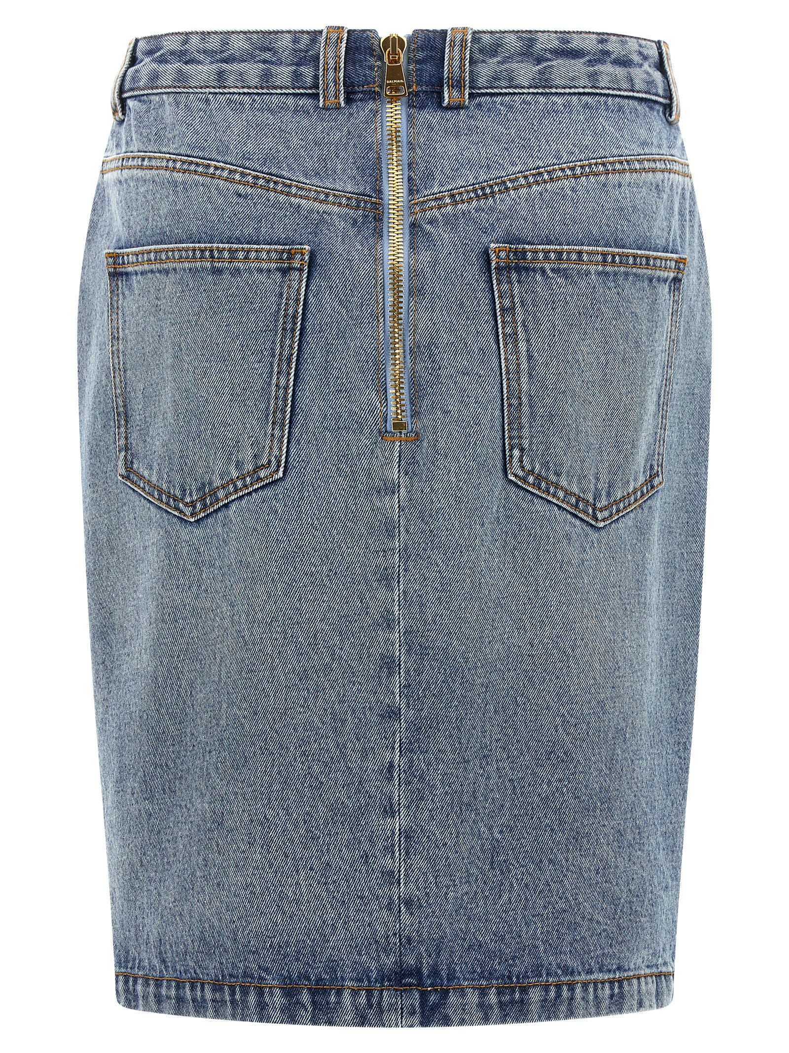 Balmain Denim Skirt — Midi Pencil Skirt, Light Blue