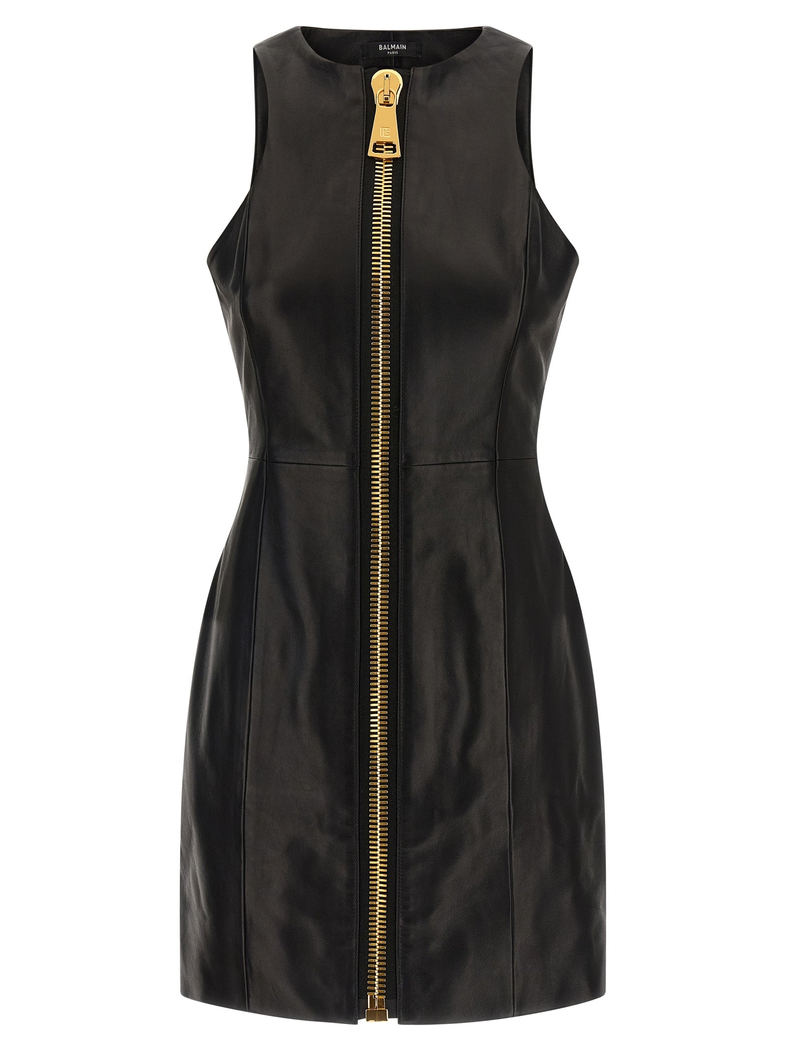 Balmain Maxi Zip Leather Dress — Black Mini Dress