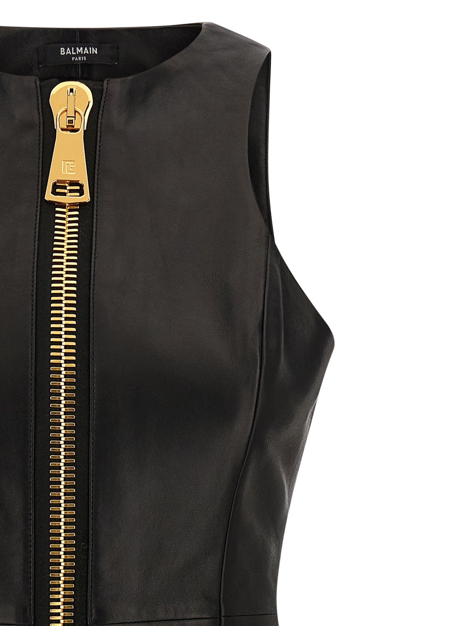 Balmain Maxi Zip Leather Dress — Black Mini Dress