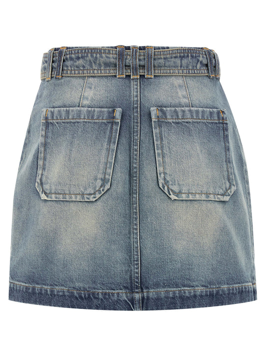 Balmain Cargo Pocket Skirt — Light Blue Denim Mini