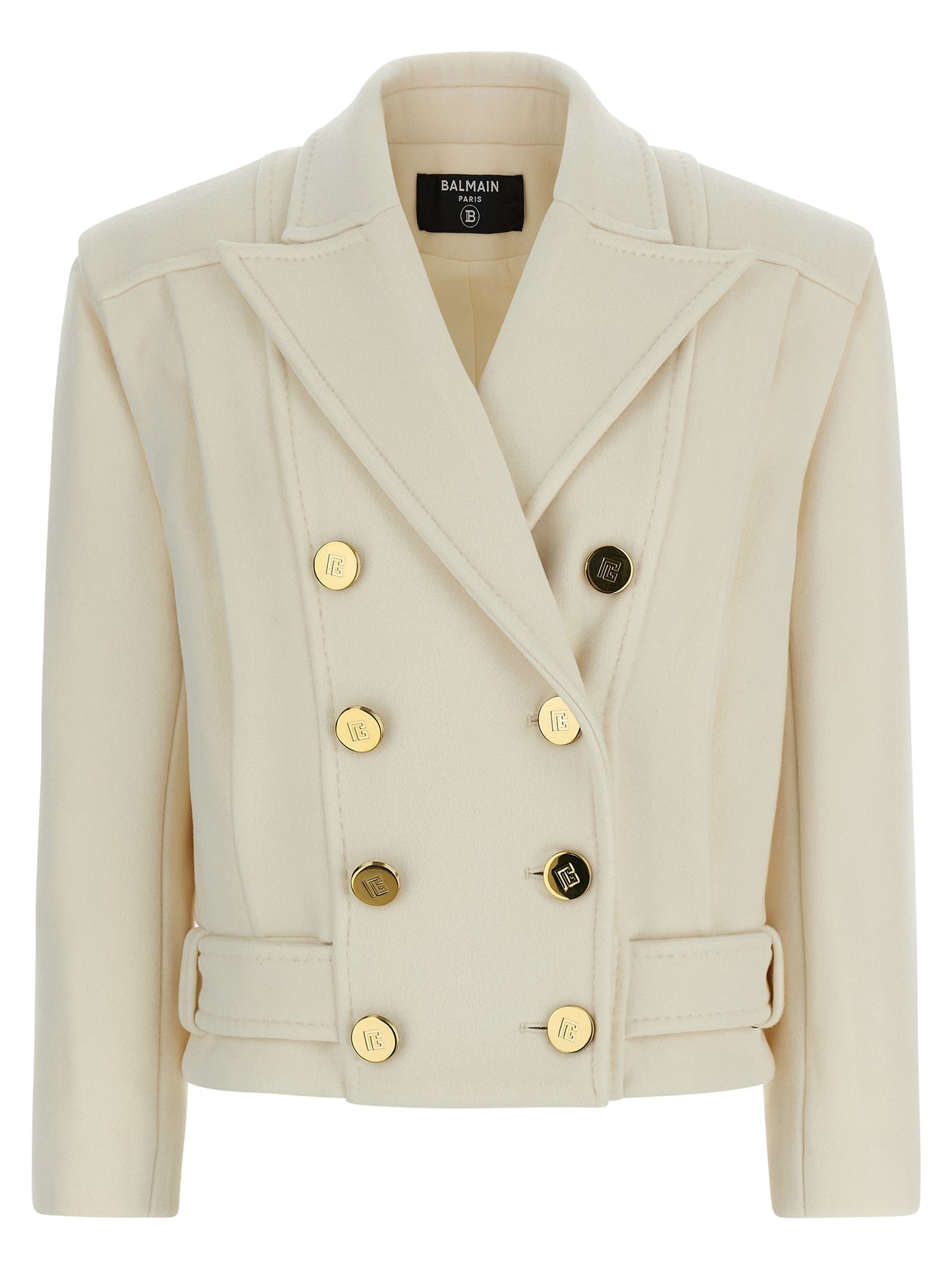 Balmain Double-breasted Coat — Women's White Wool Blend