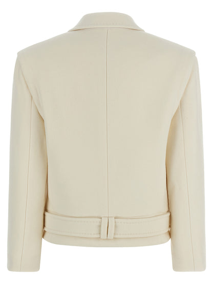 Balmain Double-breasted Coat — Women's White Wool Blend