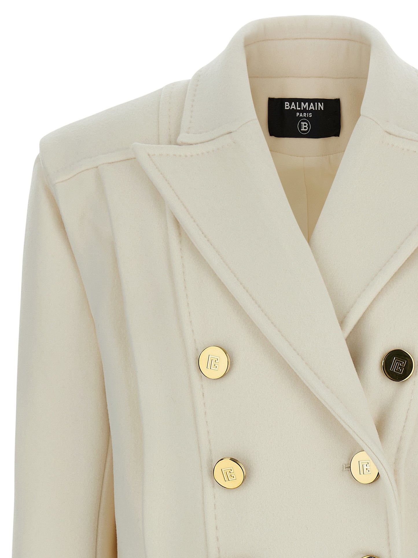 Balmain Double-breasted Coat — Women's White Wool Blend