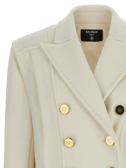 Balmain Double-breasted Coat — Women's White Wool Blend