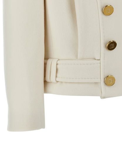 Balmain Double-breasted Coat — Women's White Wool Blend