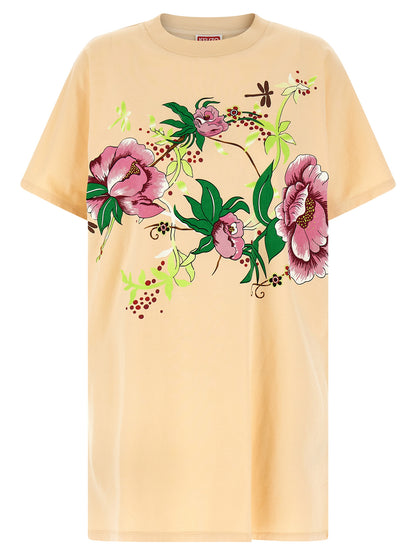 Kenzo Peonies Kimono Dress — Pink Cotton Mini