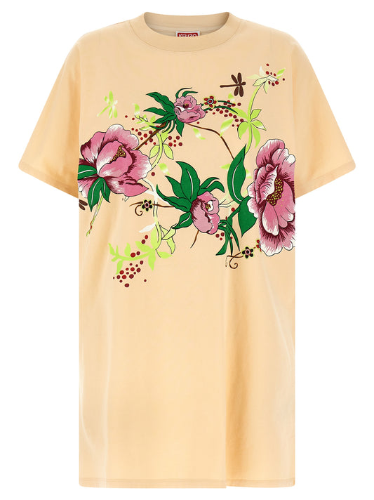 Kenzo Peonies Kimono Dress — Pink Cotton Mini