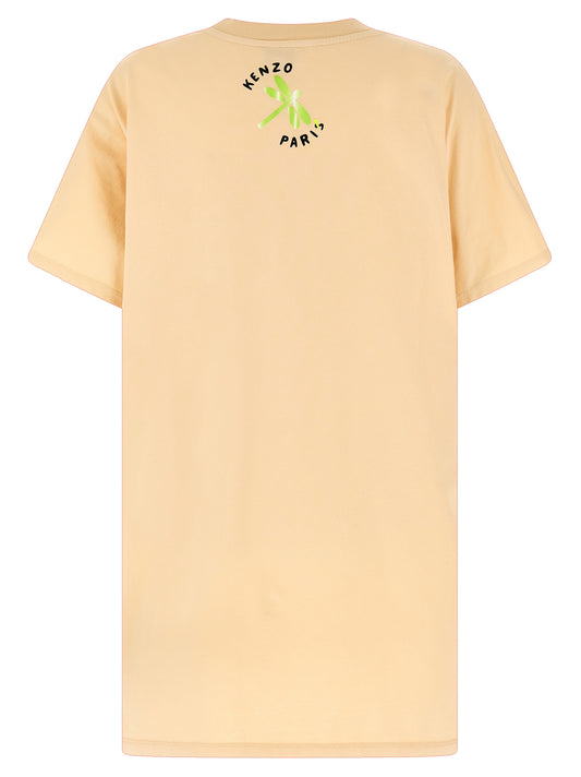 Kenzo Peonies Kimono Dress — Pink Cotton Mini