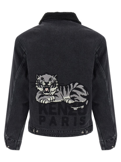 Kenzo Happy Tiger Denim Jacket for Men — Black Trucker