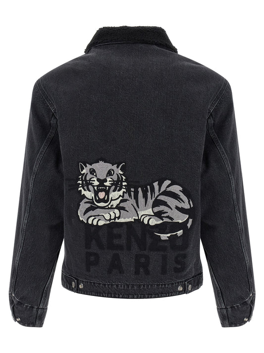 Kenzo Happy Tiger Denim Jacket for Men — Black Trucker