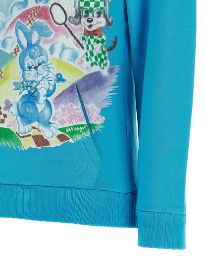 Kenzo Cartoon Hoodie Topwear for Women — Light Blue
