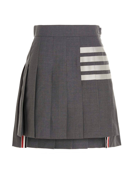 Thom Browne 4-Bar Pleated Skirt — Women’s Gray Skirts