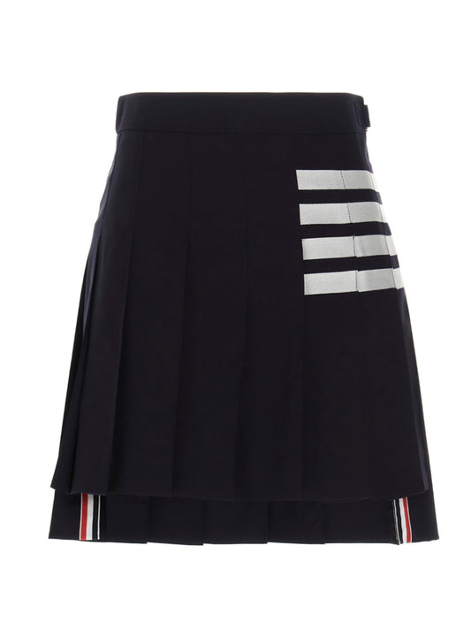 Thom Browne 4-Bar Pleated Skirt — Blue Wool, Women