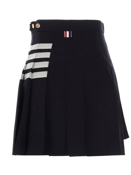 Thom Browne 4-Bar Pleated Skirt — Blue Wool, Women
