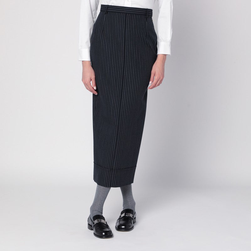 Thom Browne Navy blue pinstriped pencil skirt in virgin wool