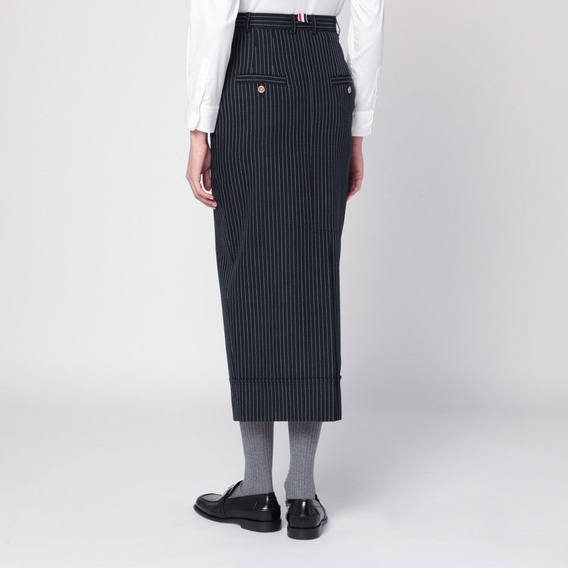 Thom Browne Navy blue pinstriped pencil skirt in virgin wool