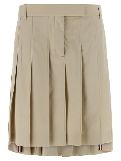 Thom Browne Pleated Skirt — Beige Mini, Asymmetric Hem