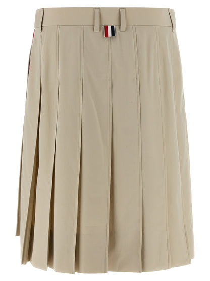 Thom Browne Pleated Skirt — Beige Mini, Asymmetric Hem