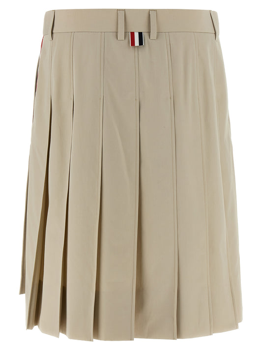 Thom Browne Pleated Skirt — Beige Mini, Asymmetric Hem