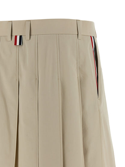 Thom Browne Pleated Skirt — Beige Mini, Asymmetric Hem