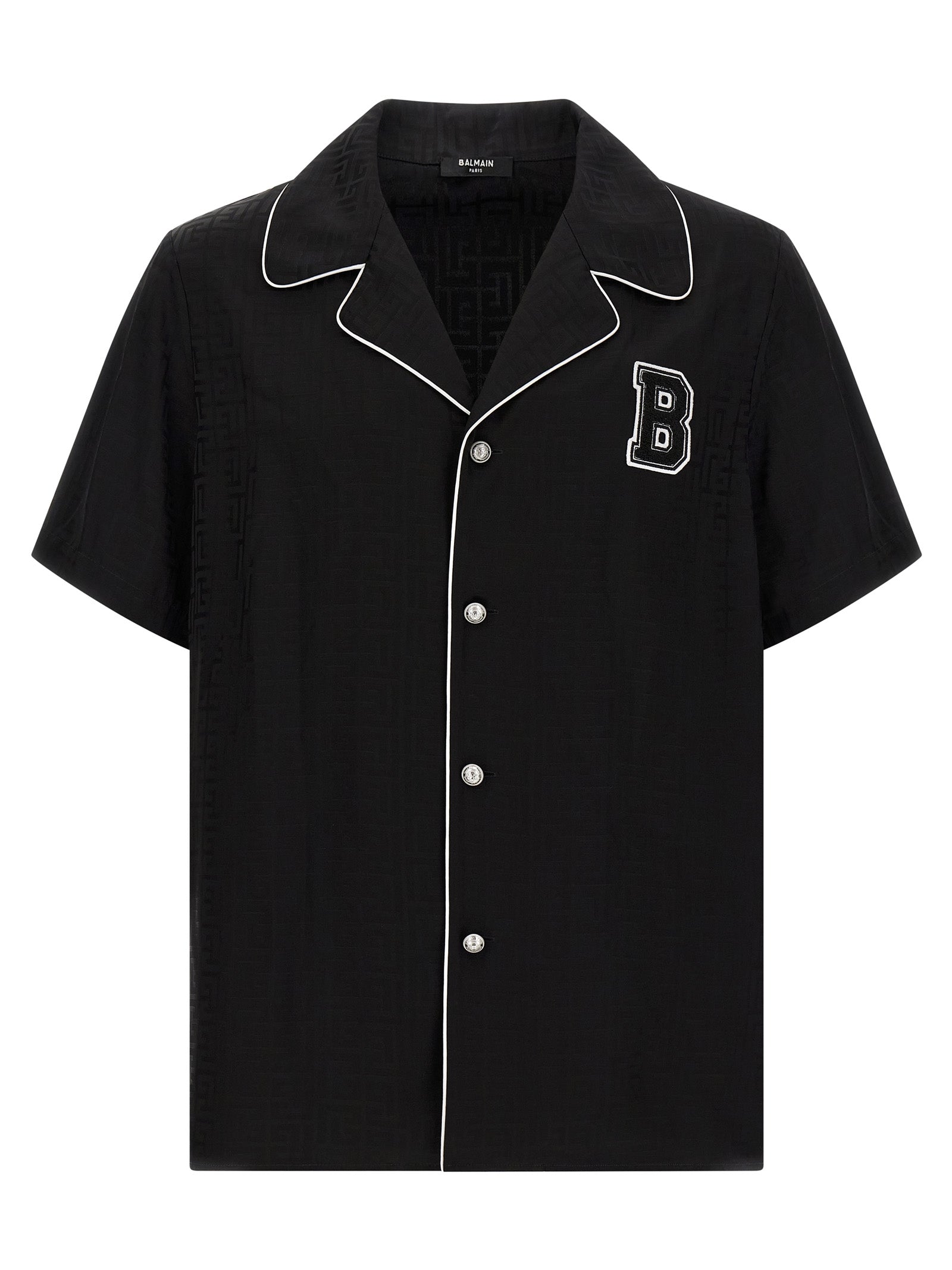 Balmain Varsity Shirt — Mens Black Jacquard Polo
