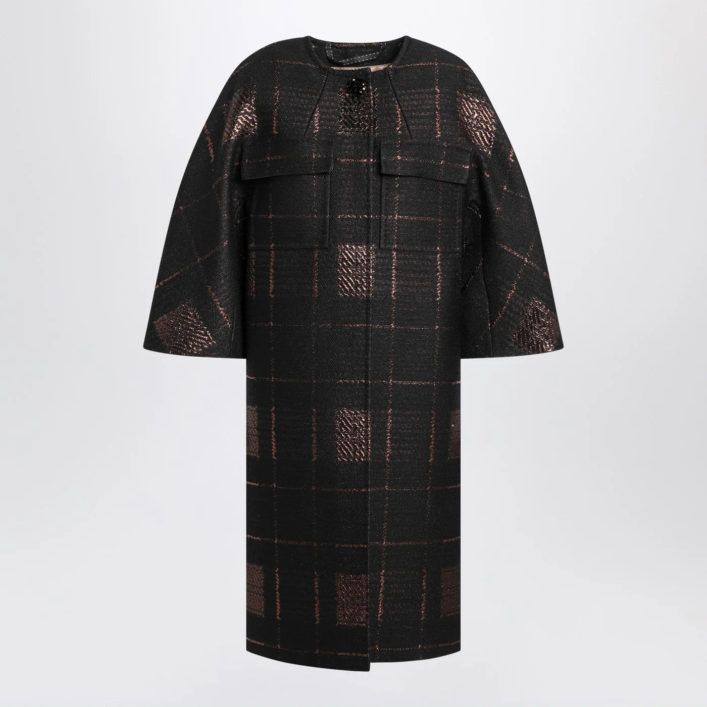 Max Mara Atelier Black cocoon coat in jacquard lamé