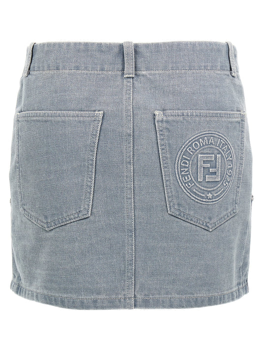 Fendi Go-to Skirt — Denim Miniskirt for Women (Gray)