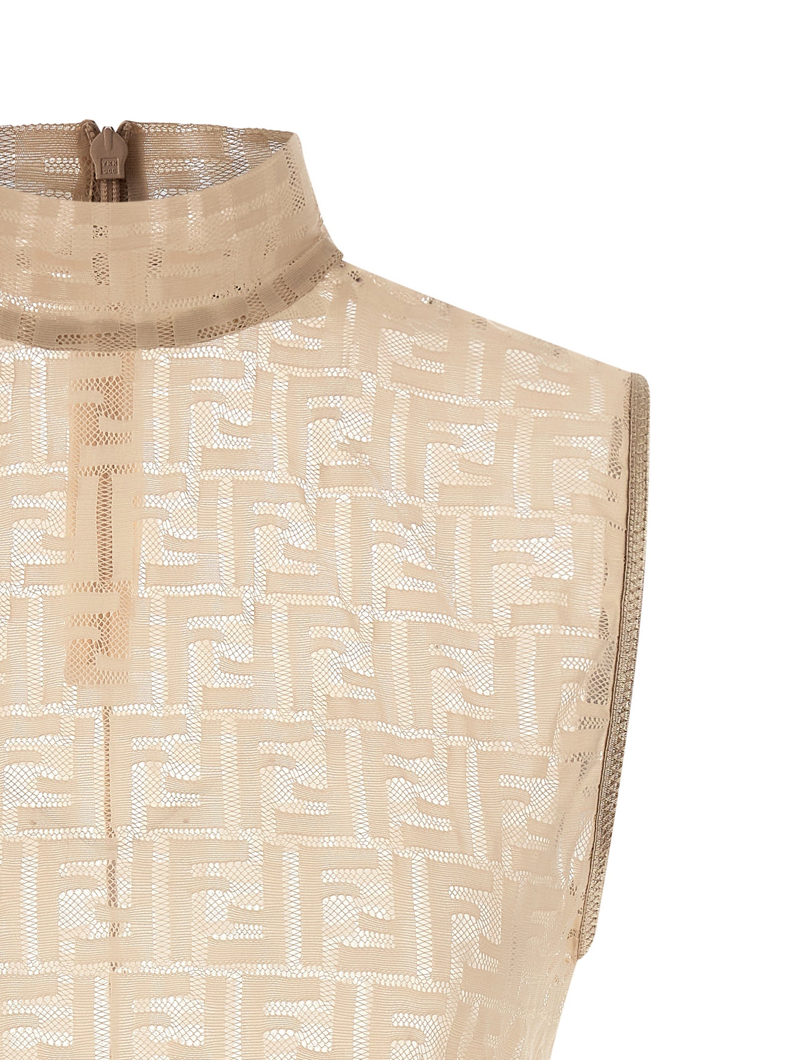 Fendi Ff Lace Top — Beige Sleeveless High Neck (Women)