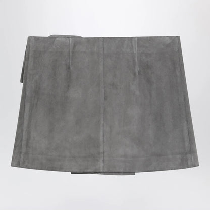 Ami Paris Grey suede mini skirt with large buckle belt