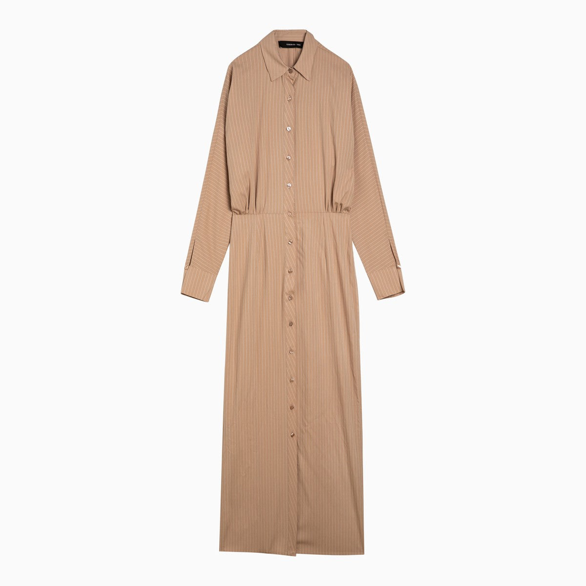 Federica Tosi Desert-coloured striped viscose blend chemisier dress
