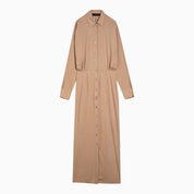 Federica Tosi Desert-coloured striped viscose blend chemisier dress