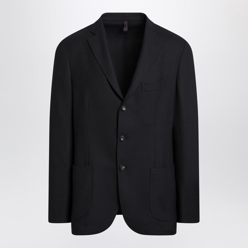 Veste simple boutonnage en laine mélangée bleue Santaniello