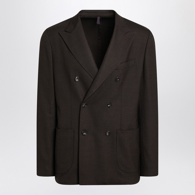 Santaniello Brown checked double breasted jacket