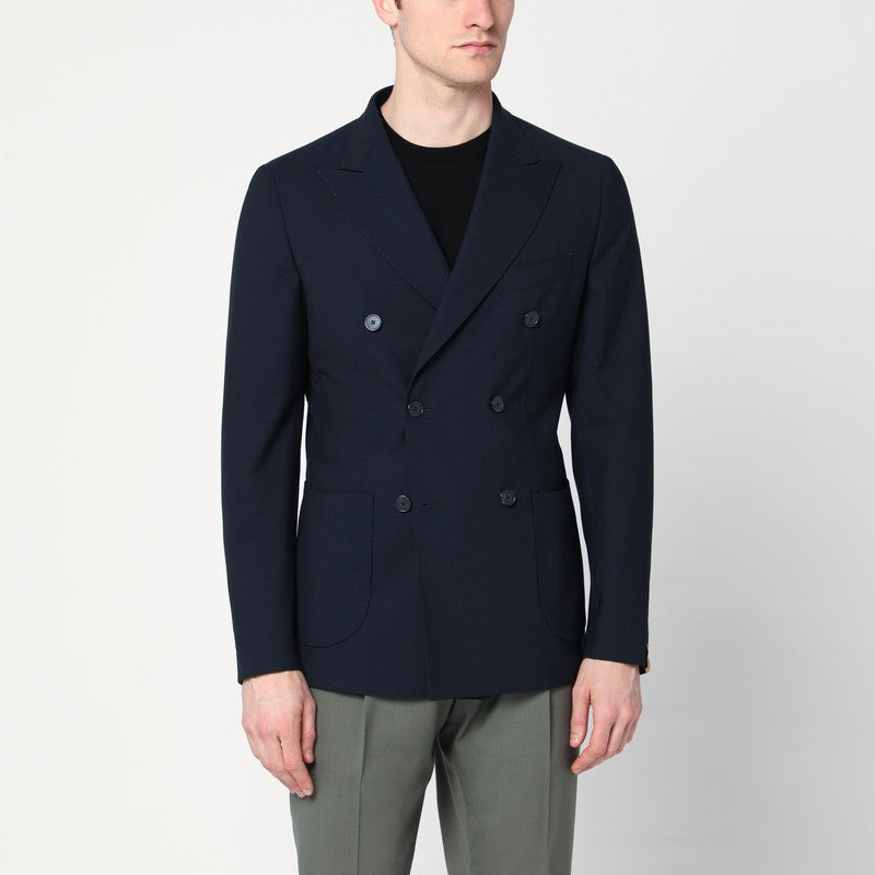 Veste croisée en laine mélangée bleue Santaniello