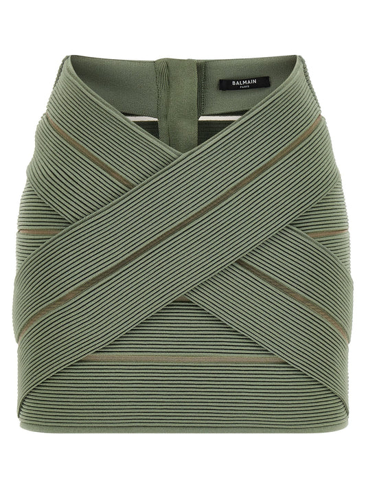 Balmain V‑shaped Waist Skirt – Green Mini (SS26)